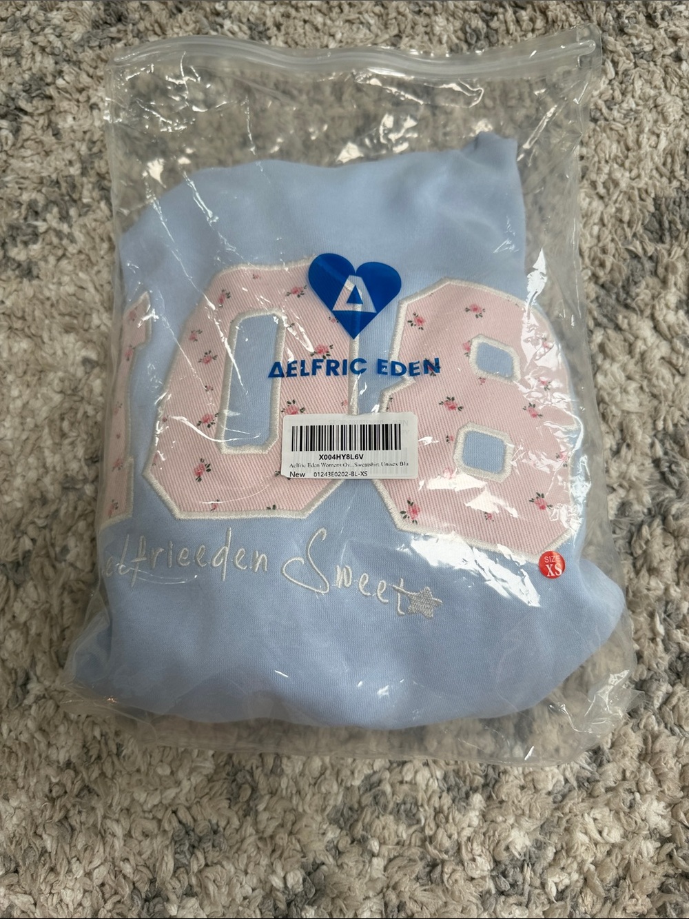 Aelfric Eden Pastel Blue Hoodie with Pink Floral Number Patch